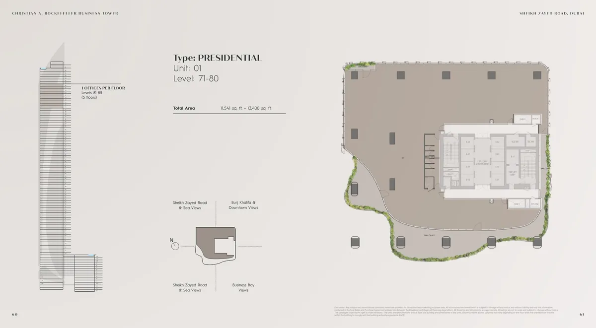 Floor plans: Full floor, on Levels 71 to 80